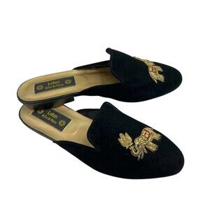 Lotus Arts de Vivre Black Velvet Mules with Elephant Embroidery Detail Size 7.5